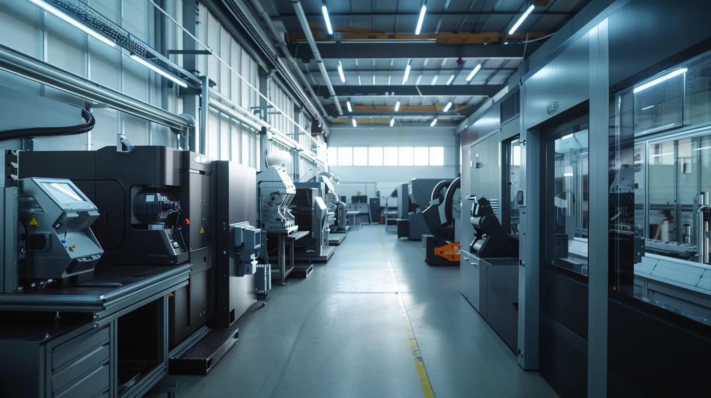 a sleek, modern workshop filled with high-precision cnc machines meticulously crafting custom metal components, under bright artificial lighting that highlights the intricate details of the production process. a sleek, modern workshop filled with high-precision cnc machines meticulously crafting custom metal components, under bright artificial lighting that highlights the intricate details of the production process.